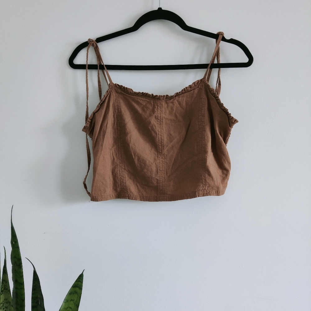 Aerie Brown Linen Blend Cami Crop Top Neutral Summer M